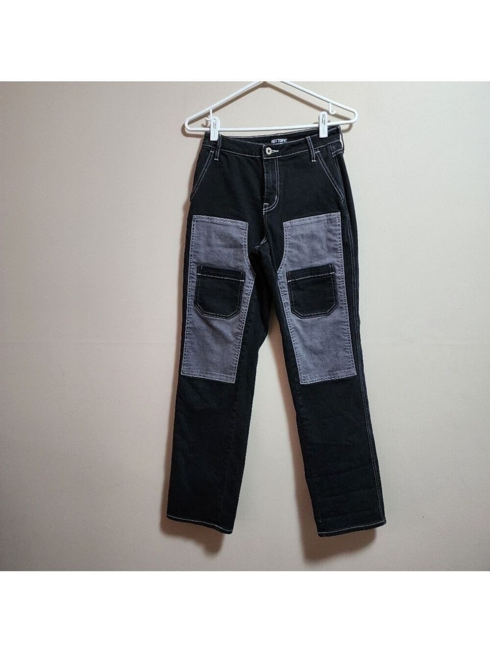 Hot topic color block cargo carpenter high waisted streched jeans